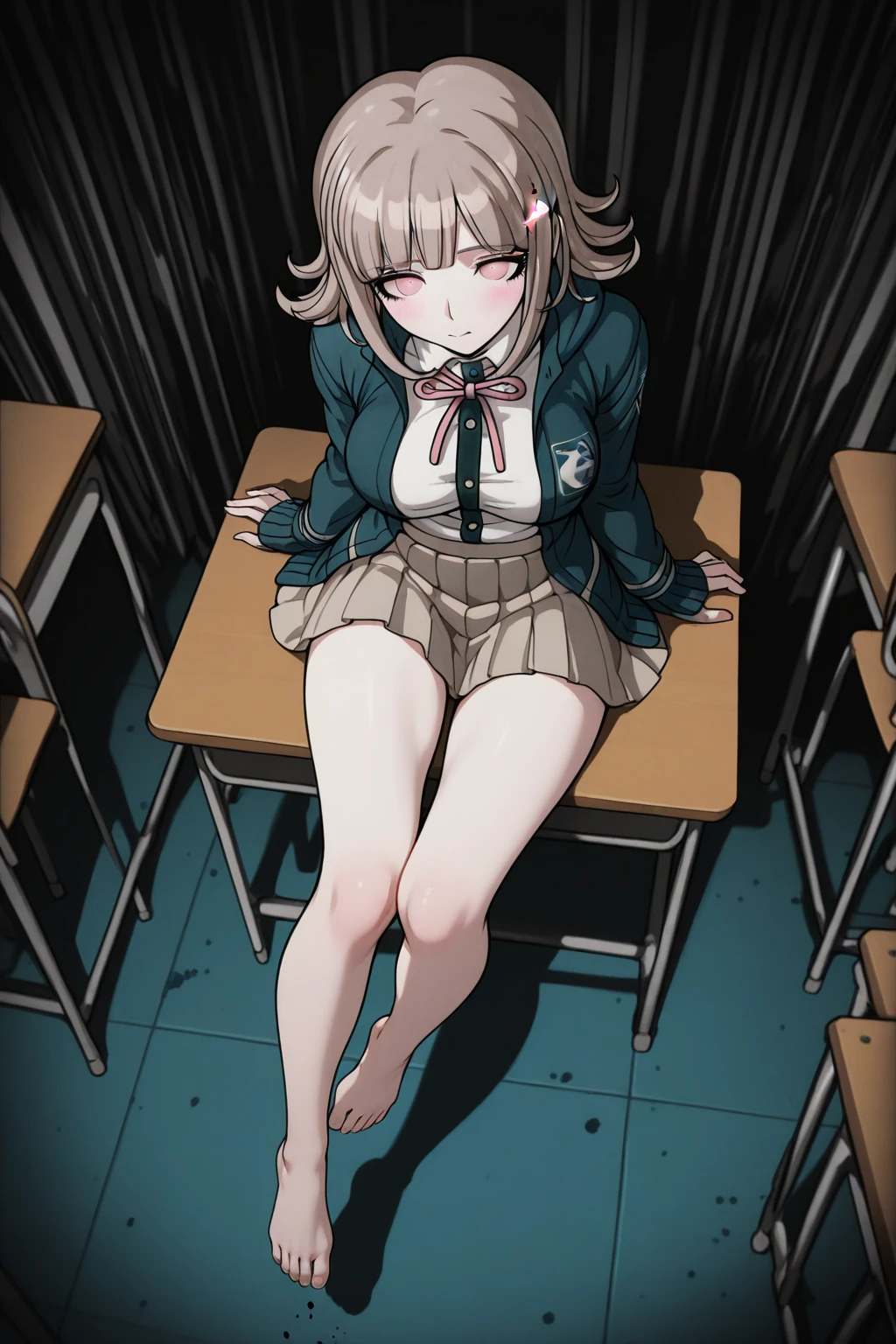 nsfw,cherry blossom cream, Primary school students、8-year-old with short hair, ribbon, Green Eyes, hair ribbon, Pink Hair, 
,,masterpiece,Noise Reduction,Perfect Anatomy,High resolution, Very detailed,Game CG,Beautiful attention to detail,Visual Arts,                                 
                                1girl,4boy, (crowd)、 Cowboy Shot、(全naked)、(naked）、Small breasts、(Pussy、pussy)、（arms behind back）、(Put your arms behind your head)、Sit on a chair、Spread your legs、(Bukkake,bukkake,Cum all over the body,cum on body,cum in Pussy,creampie)、(embarrassed,angry)、