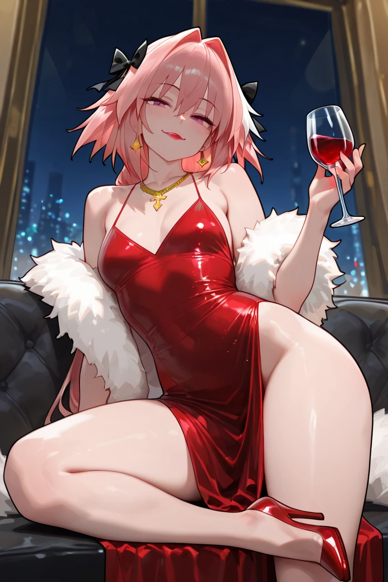 (zerotwo), (1girl, solo), (perfect eyes), bar, night club, night, ,pink hair, horns, large breasts, green eyes, red bags under eyes, red eyeshadow, smile, open mouth, holding legs apart (thight thighs,white Playboy Bunny, Fishnet tights:1.2, Bunny ears, 白leotard:1.1, leotard ), thick thighs, looking at viewer, embarrassed face, choker, a heart earrings, sitting on table, blushing