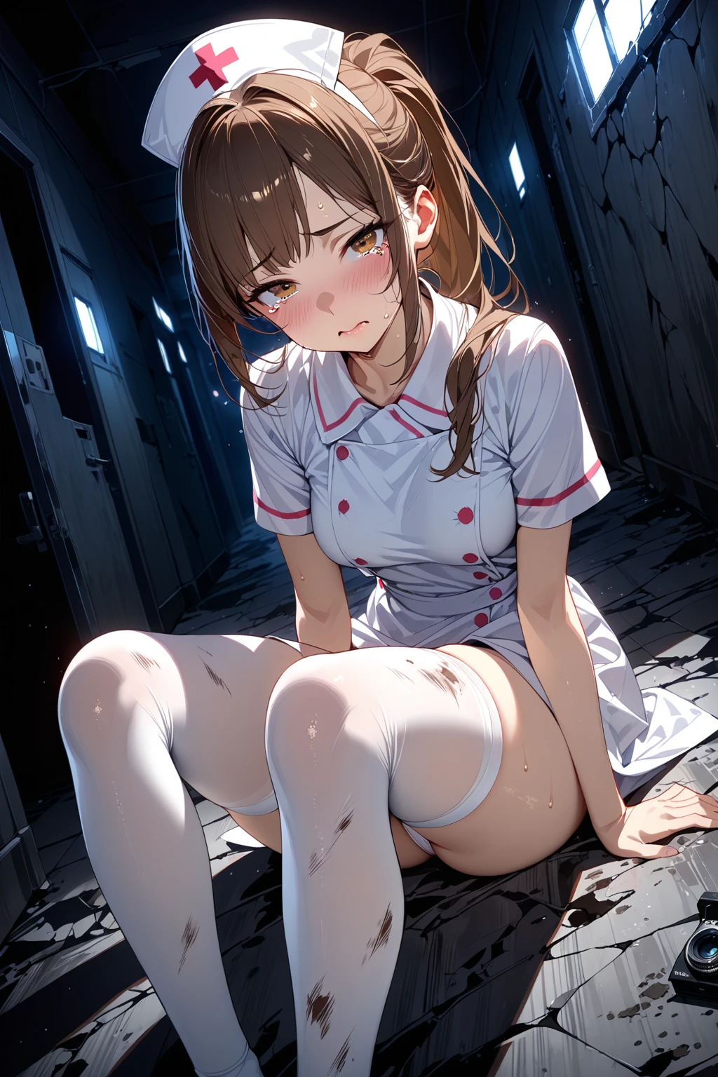 (masterpiece, best quality, extremely detailed CG, beautiful detailed eyes, ultra-detailed, intricate details:1.2), 8k wallpaper, elaborate features,
(1girl, solo:1.4),
(realistic textures:0.8), highres, cute, (vibrant colors, dynamic lighting:1.0), (high contrast:0.8),
(messy hair, colored tips:1.3), (small breast:1.4), (beautiful breast:1.0), (wide shot:1.2),
cum on clothes, navel, torn,
over-kneehighs, checkered bra, skirt basket,
(grin:1.0),
(Wet hair:0.5),
(open shirt:0.5),
claw pose, projected inset, (hospital:1.6), :3, foot focus,
(yamakasa:1.4), (torn:1.1),
(prostitution, ,:0.9), tentacle sex,
(ball busting:1.4), (nsfw:1.15),
confident expression, (fullbody:1.1),