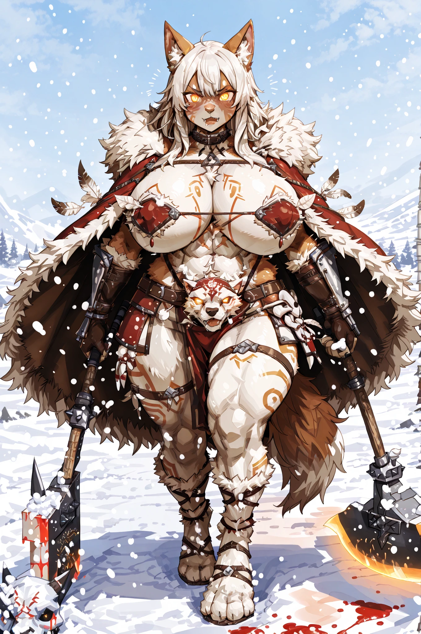 sexy female orc, alone, solo, (ALONE)(SOLO) wearing fur armor, busty, curvy