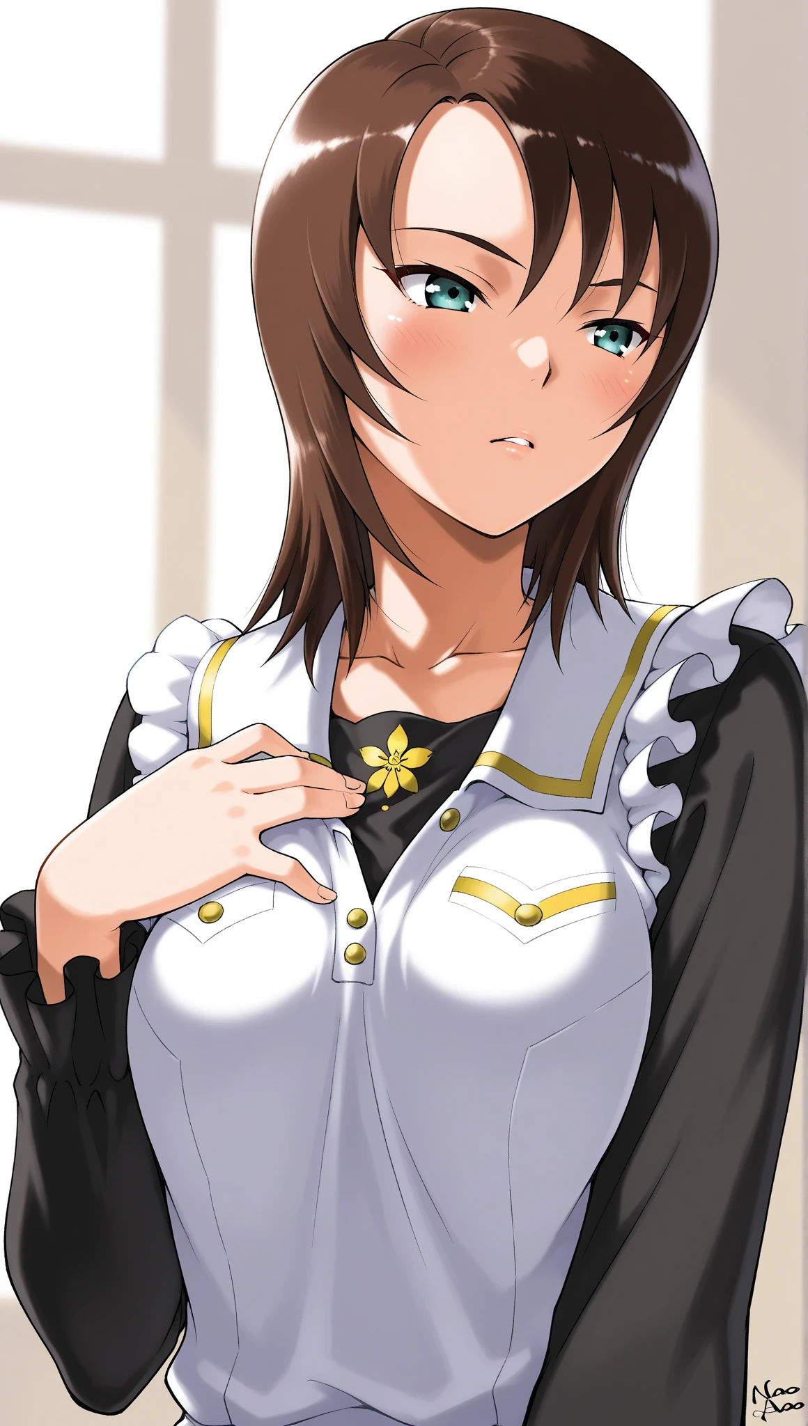 A 15-year-old super beautiful young lady with long black hair(1 person) Wearing a super shiny baseball grand coat and exposing her nipples