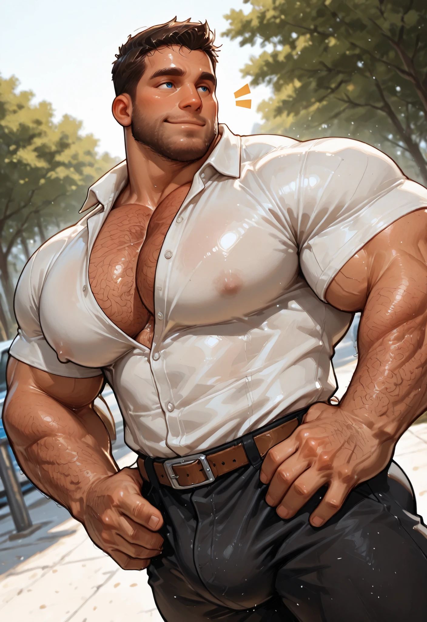 (best quality:1.5, hyperrealistic:1.5, photorealistic:1.4, madly detailed CG unity 8k wallpaper:1.5, masterpiece:1.3, enthusiastically detailed photo:1.2), (hyper-realistic lifelike texture:1.4), highly detailed, ((masterpiece, best quality)) ,extremely detailed 8K wallpaper, 1 korean male, (korean man with k-pop idol look), 20yo, handsome, detailed face, heavy muscular, stubble, adult, masculine, stylish, wear fit polo shirt & pants, photo real, illuminating light, relaxed, brutalmass, giant, big, muscular bodybuilder, bulk, massive body, large size, smile, at indoor room