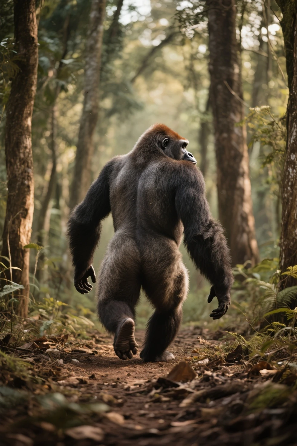 arafed gorilla standing on its hind legs with a white background, gorilla, distant full body view, bigfoot, big foot, full body wide shot, whole body highly detailed, like gorilla, sasquatch,muscular, strong body, full body profile, 1/2 view realistic, full body shot hyperdetailed, highly detailed full body, ( sasquatch, full body close-up shot
