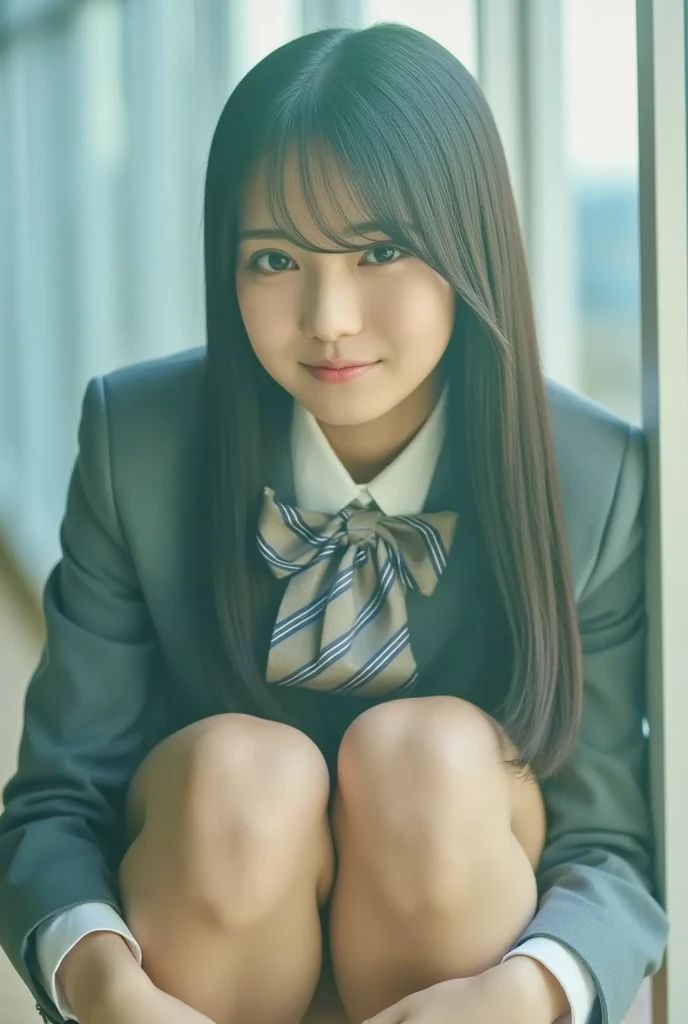 8k, RAW Portrait (Japanese women),masterpiece、Photorealistic:1.3、Realistic, Ultra-high resolution, Highest quality, Real Life Photos , (((A girl lifts her skirt in the room to show her ass)))、((Please lie face down.:1.5))、(Beautiful Face:1.1),((Japanese schoolgirl))、((Genuine ))、((Japanese High School Uniform:1.6))、(Pleated skirt)、In the classroom、 ((Dark brown eyes:1.2))、(Realistic skin texture:1.3)、(Immersive atmosphere:0.8、Chiaroscuro:1.2) 、(Viewer:1.3)、((Embarrassed look))、((blush:1.3))、((From belowの天井:1.2))、(smile:1.2)、((((She's wearing very small white panties))))、((Panty shot))、((A woman rolling up her skirt))、((From below:1.4))、((Ass close up:1.42))、((Hipshot))、((Spread your legs out to the side:1.4))