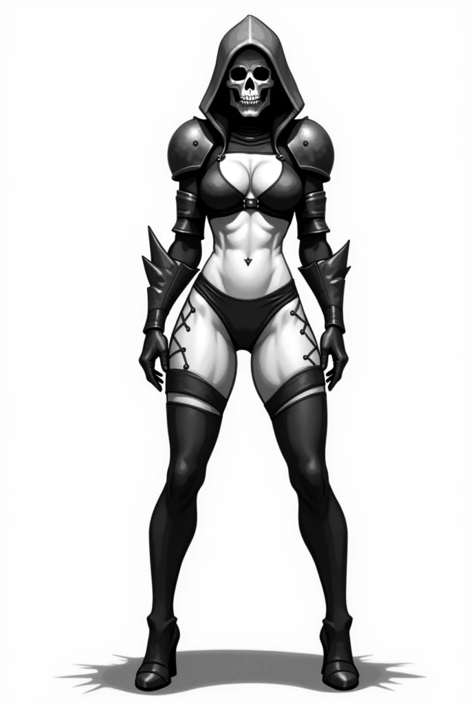 ((masterpiece)),(((best quality))),((character design sheet)), ((full body view)) illustration,Catalogue of sex slaves,1girl, thick thighs, ((detailed face:1.4)) promiscuous sex friend, rough sketches, between breasts,big breasts,vaginal secretions, ((sexy bikini armor, )) and Chain of sex slaves,hair accessories,seductive grin smug,solid color backdrop, clean backdrop,