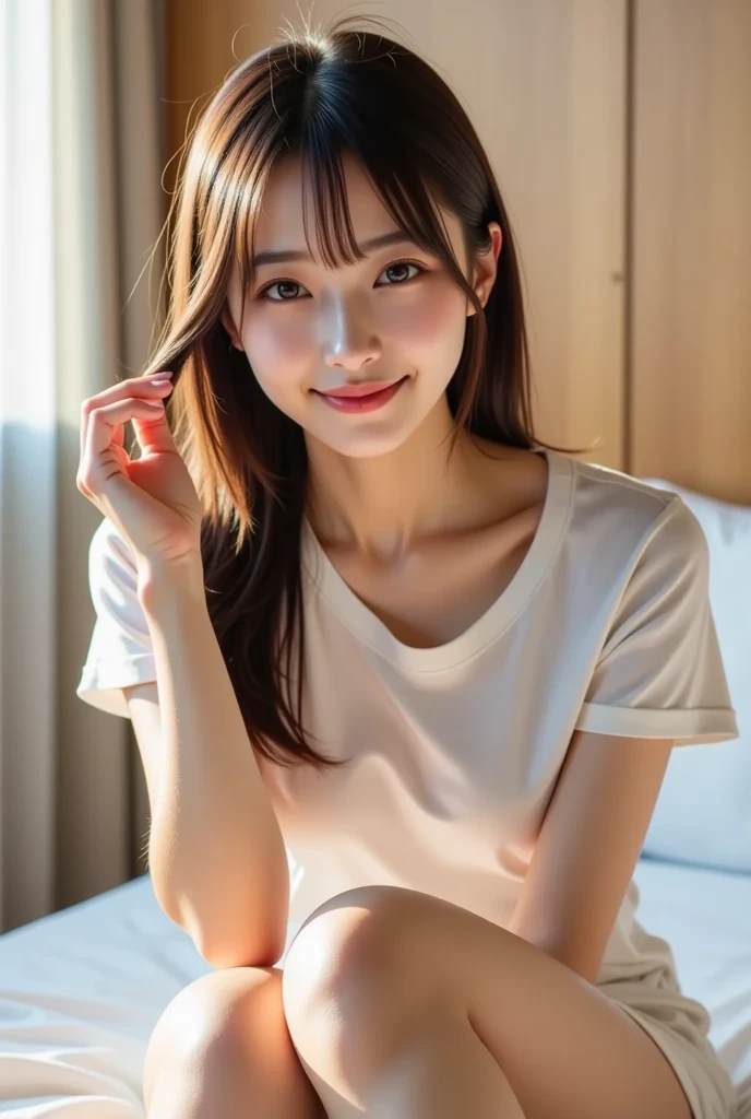Realistic,fine quality detailed picture,Best quality,high-resolution,1 beautiful girl,feminine,beautiful teeth,at my room
