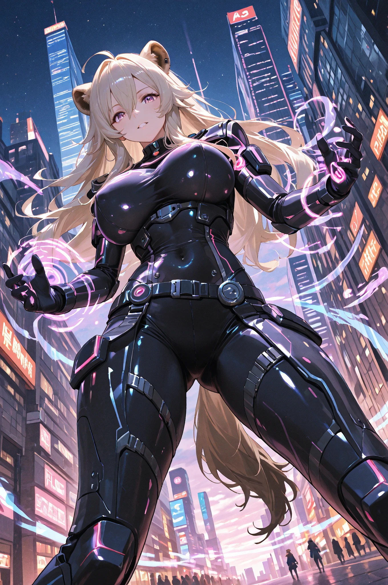 (masterpiece, best quality, detailed), 1girl, solo, mireibou, lipstick,
<lora:mecha_offset:1>, mecha musume,mechanical parts, robot joints,single mechanical arm, headgear, mecha corset, full armor, outdoors, cyberpunk, city, night, city lights, neon lights, car, rain, <lora:ass_support_object_v0.2:1.5>, ass support, railing, smile, parted lips