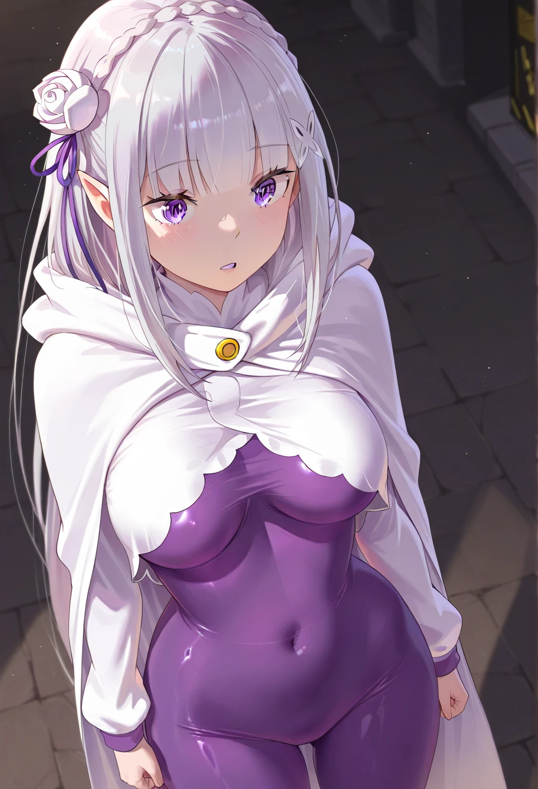 (masterpiece:1.3), (Highest quality:1.1), (8K, Super detailed, ultra high Agains:1.2), ((Anime Style)), Perfect hands, Five perfect fingers, Perfect Anatomy, Put your arms behind your back,
One girl,
Emilia,
Emilia\(Again:zero\),
Long Hair, low-tied Long Hair, Braiding, crown Braiding,
Gray Hair,
(Purple eyes:1.2), (Beautiful and fine details:1.2),
Pointed Ears,
flower, hair flower, hair ornaments, Hair Ribbon, white flower, x hair ornaments,
medium bAgainasts,
(smile:1.3),
BREAK Watch Viewers, Fully nude,With nipples,Perfect light with pussy in full view, Outdoor, foAgainst, crystal tAgaines, (snow:1.5), winter,