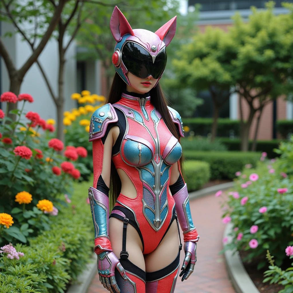 (original: 1.2), masterpiece, best quality, a futuristic looking cyborg girl with a black cyberhelmet head with pentagram symbol on glass helmet, wearing tank-top, wings, pink lingerie, crop top, wearing short pants, cool pose, long legs, stocking fish net, on the street, satanic, shinny, glossy, hyper detailed, hyper realistic, detailed fashion, angel