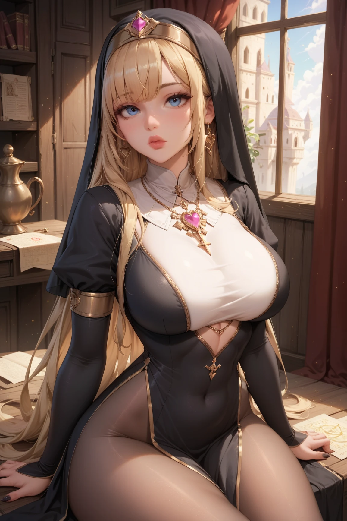 (masterpiece, best quality, hires, high resolution:1.2, 4k, 8k , high quality), extremely detailed, realistic, intricate details, highres, 1girl, solo, red long hair, blue eyes, blush, freckles, (large breasts, thick thighs, wide hips), arched back,(cinematic lighting, sunlight, perfect lighting, backlighting), eye-level shot, extreme close-up-shot, naughty look, looking at viewer,
<lora:fabipriestess-nvwls-v1:0.8> fabiPriestess, veil, slingshot swimsuit, criss-cross halter, large breasts, veil, black dress, long puffy sleeves, long dress