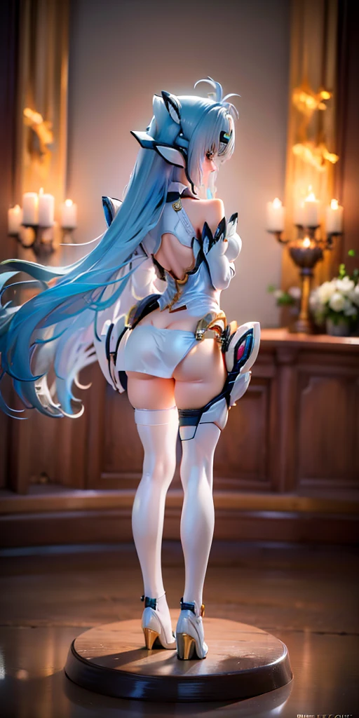 (masterpiece, Highest quality:1.2), One girl, alone, 20-year-old, Long sword, Long Hair, Blue Hair,Blue Eyes, Completely naked, High heels, Black knee-high socks, whole body,Ancient City,