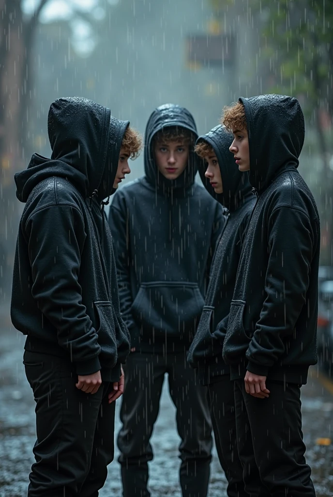 Boys and girls in black hoodies 