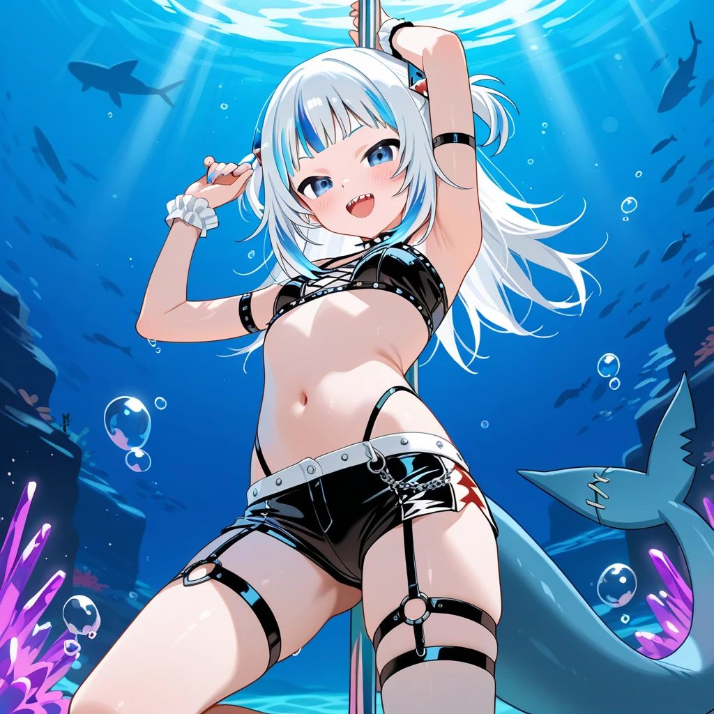 (1girl:1.21), mermaid, bob cut, cleavage, (chains:1.1), huge breasts, heart pasties, metal collar, tongue, fang, (in the sea:1.1), (the tail of a fish:1.1), in the water, swimming uniform, long whitr hair, Hasselblad, 135mm, f/4.0, ray tracing, cinematic lighting, drop shadow, backlighting, ccurate, textured skin, anatomically correct, super detail, high details, high quality, 4K