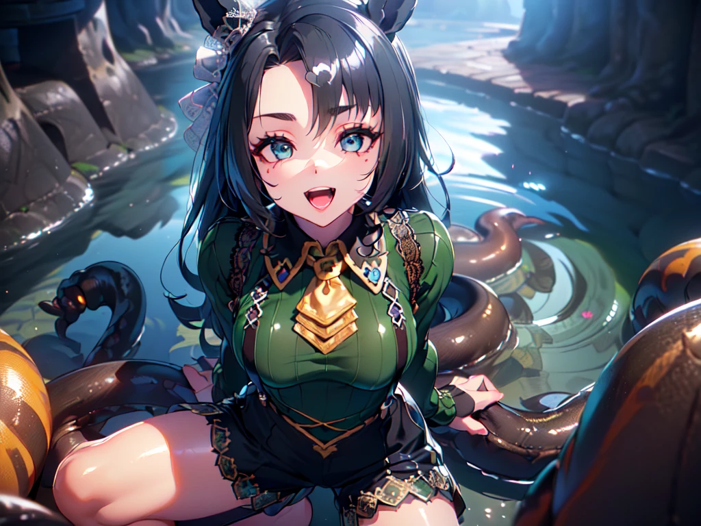 ((Highest quality、unity 8k wallpaper、32K、masterpiece、Very detailed、Ultra-high resolution、Ultra-high resolution、 Very detailedな顔, RAW Photos, Professional, Ultra-fine painting, Fine metal texture, Genuine)) Kotegawa Yui morphing into lizardwomen, Long tail、Scales on cheeks and forehead
