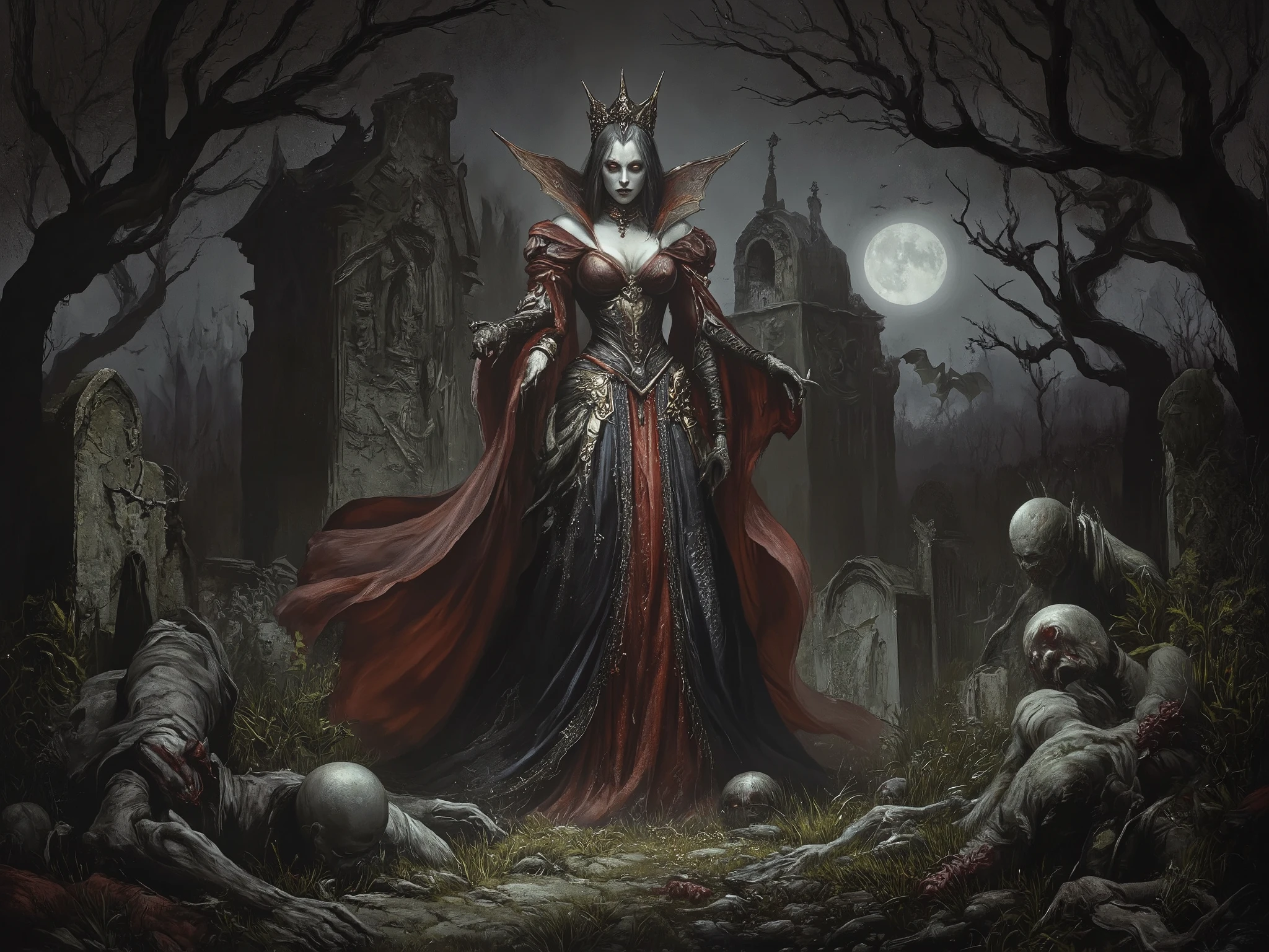 Vampires、Vampiresの女王、Vampire Queen、Zombies Come Back、Bats fly、Moonlit Night、An Old Graveyard