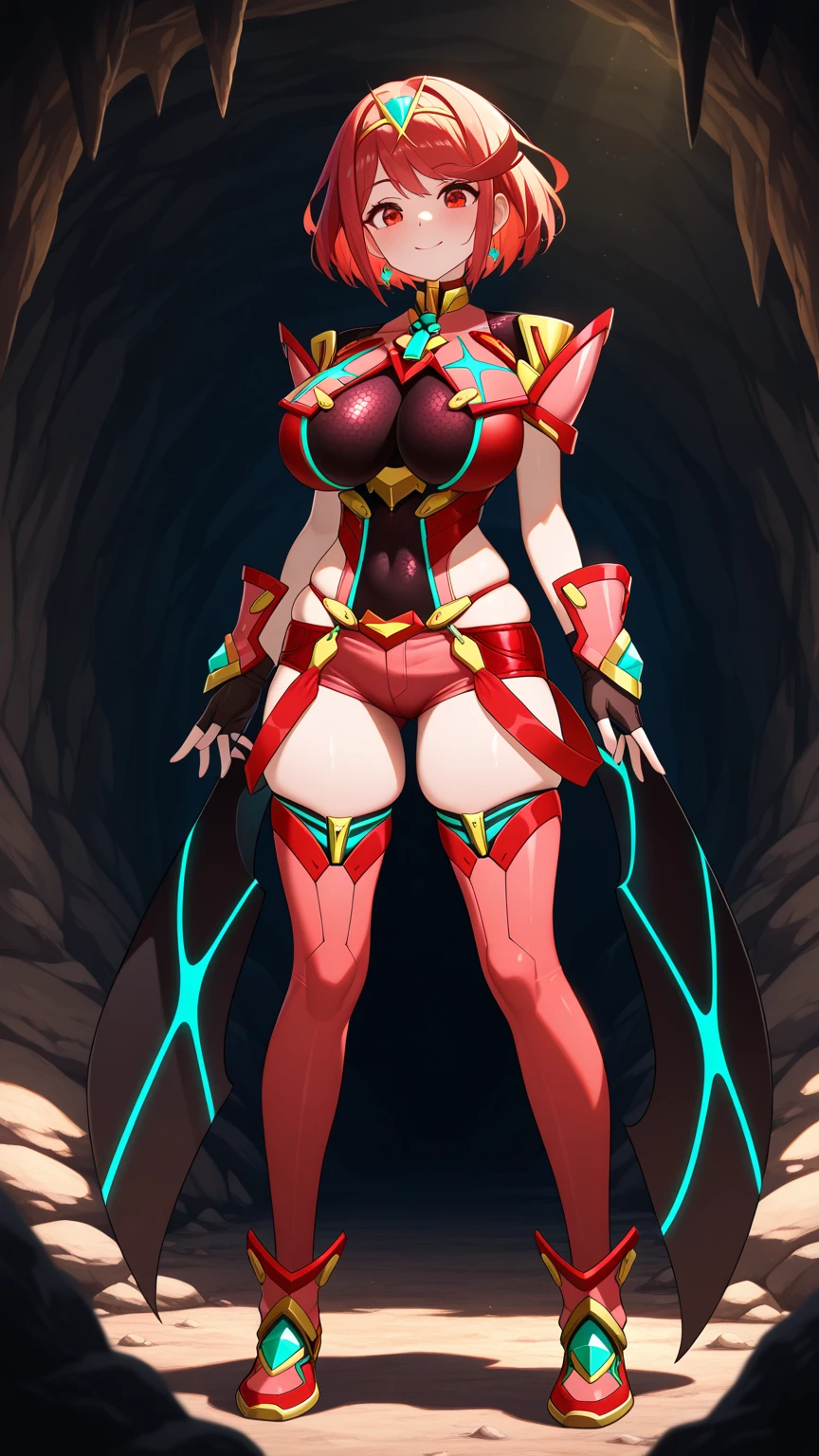 pyra \(xenoblade\), teen_1girl, loli, bangs, black gloves, breasts, red eyes, shout, earrings, eyelashes, fingerless gloves, floating hair, , gem, gloves, hair ornament, headpiece, jewelry, big_breasts, leaning back, swimsuit, neon trim, official art, pose, red hair, saitou masatsugu, short hair, sidelocks, skin tight, solo, swept bangs, thighhighs, tiara, fantasy_town_background, underbust, xenoblade chronicles \(series\), (xenoblade chronicles 2), (spread_legs:1.1), fire_effect,dynamic_pose,fighting,light_smile, (plump:1.1), big_ass,huge_sword, hold_large_sword_hilt, covered_nipples, covered_pussy, fists,ponytail,beautiful_fingers,(solo:1.1), bare_shoulder,(shoulder_naked:1.2), nipple_jewel,