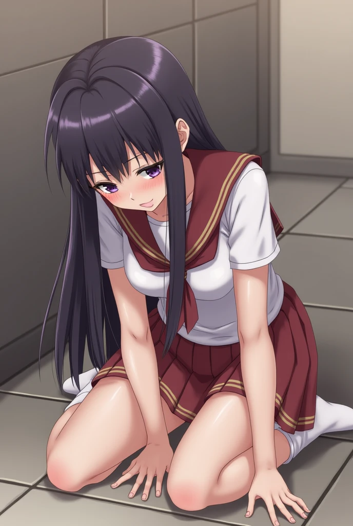 masterpiece, best quality, rating_3, 1girl, standing, school uniform, outdoors, desperation, holding crotch, tearing up <lora:illustrious_golden_nectar_v1:1>