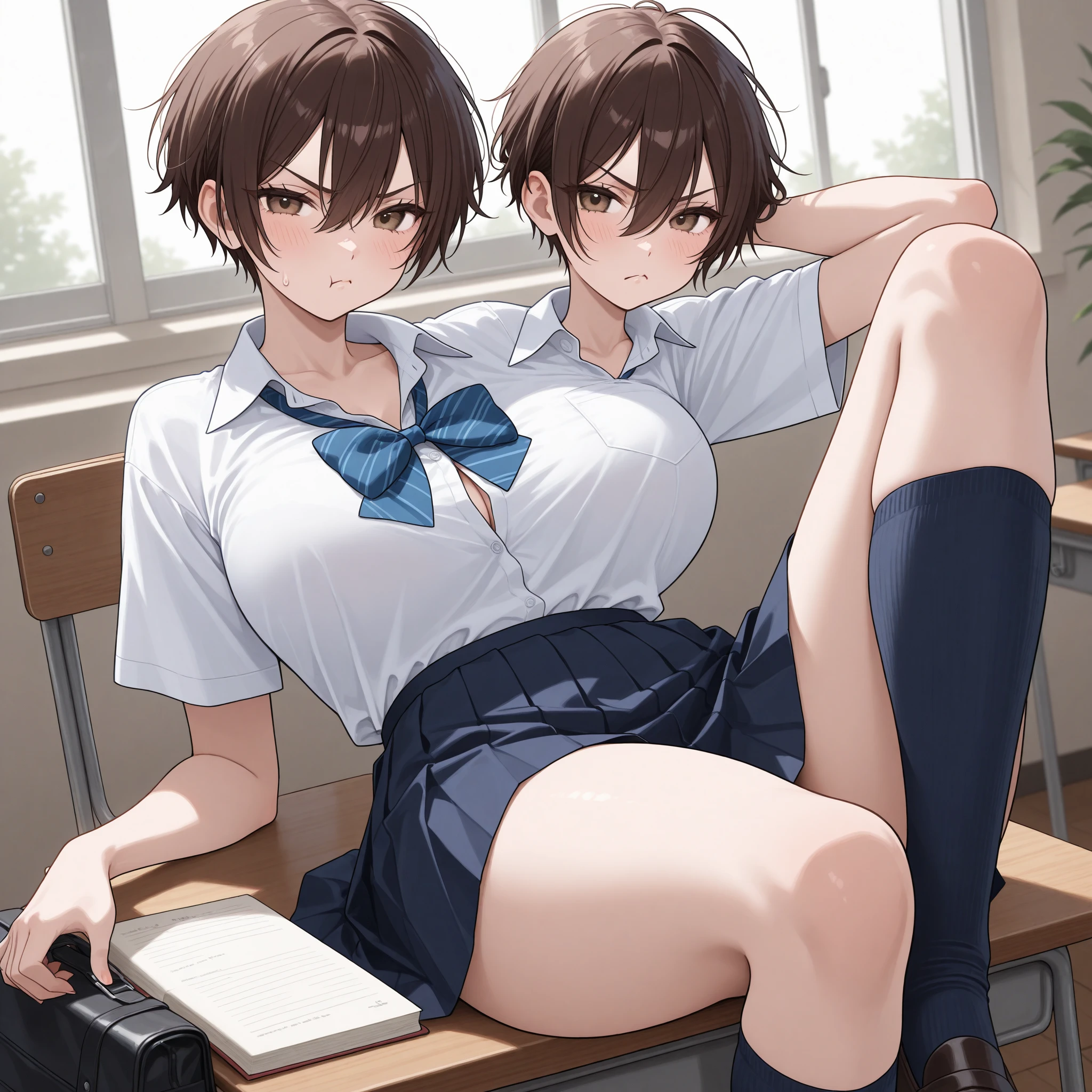 2girls,White lingerie,White lingerie,white socks},{{onodera kosaki, brown eyes, brown hair, short hair, bangs}},People Girls,,Lying on your back,Starring each other,Face to face,Small breasts,Small breasts,chubby(0.3) belly,Looking at each other,sucking nipples from down,Mouth half open,Scramble,sweaty,Breast Matching,blurry background,riding,frown,grabbing breasts,mounting position,in classroom,grabbing cheek,zoom-in,topless,Lying on your back,Prone,topless,topless,from above,Staring at each other,frown,open mouth,scratch