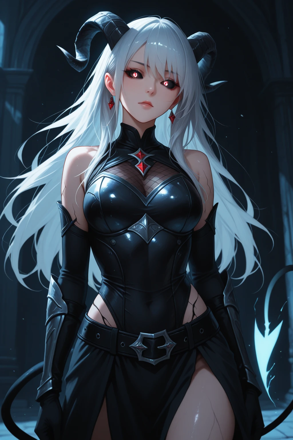 vampire, , , masterpiece, best quality, super detailed, illustration, super detailed face, best face, evil, adult, 1girl, 30 years old, medium breasts, bare shoulders, abs through clothes, cold expression, no human, white hair, belt, marks of spades, terrible armor, cape, pale smooth skin, intricate details
