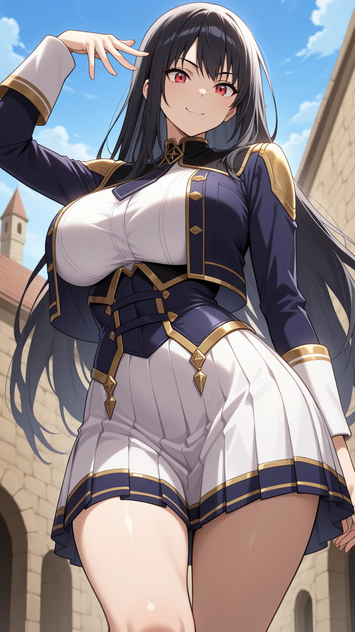 masterpiece, best quality, 4K picture quality, 1girl, forest, white hair, long hair, golden eyes, cute, blushing, horny, (silver and gold knight armor:1.2), skirt, thigh highs, (curvy, slim waist, big breasts, bursting breasts, bottomheavy, gigantic ass, insanely wide hips, gigantic thighs:1.1)