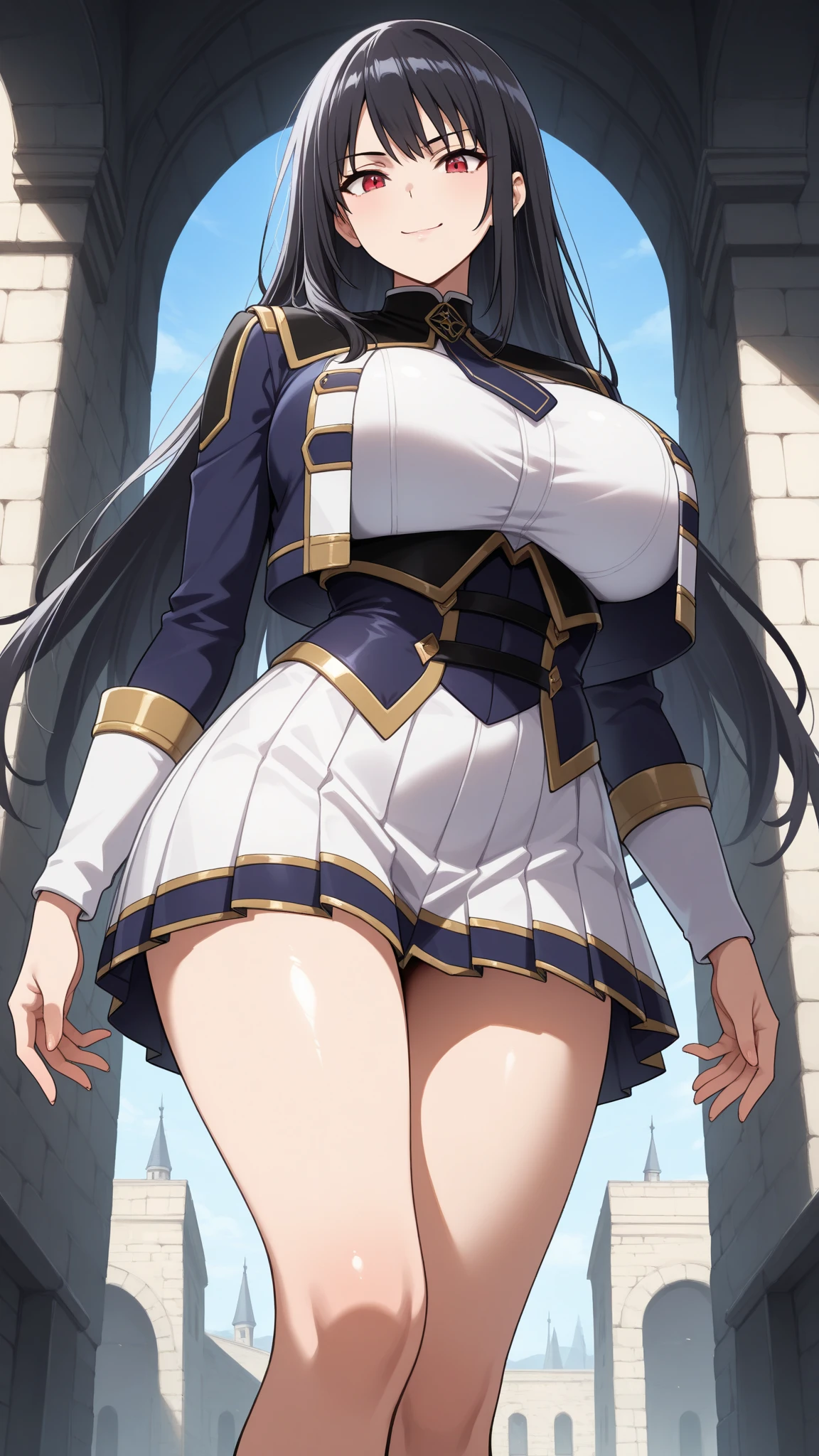 masterpiece, Highest quality, 1 person,( Large Breasts,Are standing, View your audience,),Detailed Background、A person who writes in detail、Accurate human body、Knowledgeable person、Accurate 5 fingers,Cruby Body, gold_明日香,Long sleeve、Thighs、alone,