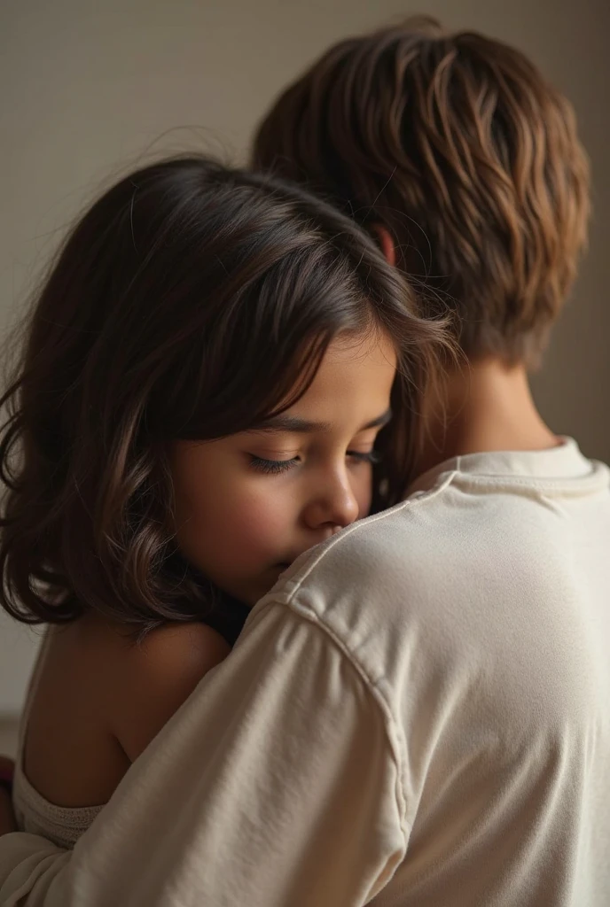 Small girl with big breast hold by father