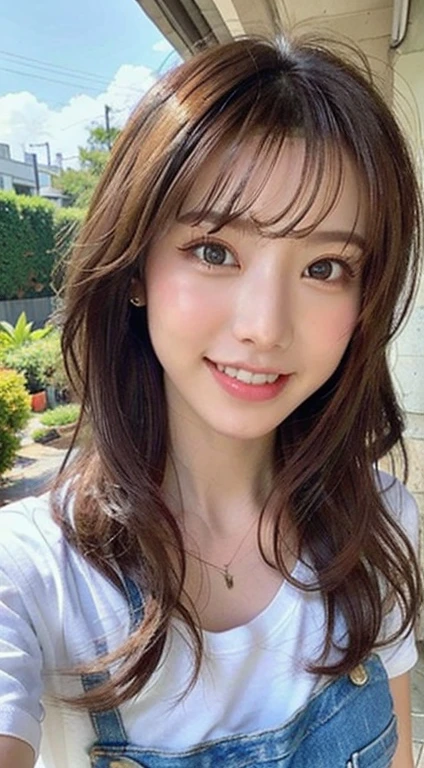 masutepiece, Best Quality, Illustration, Ultra-detailed, finely detail, hight resolution, 8K Wallpaper, Perfect dynamic composition, Beautiful detailed eyes, 1girl, long hair, brown hair, bangs, smiling, indoors, pink dress, cleavage, chain, looking at viewer