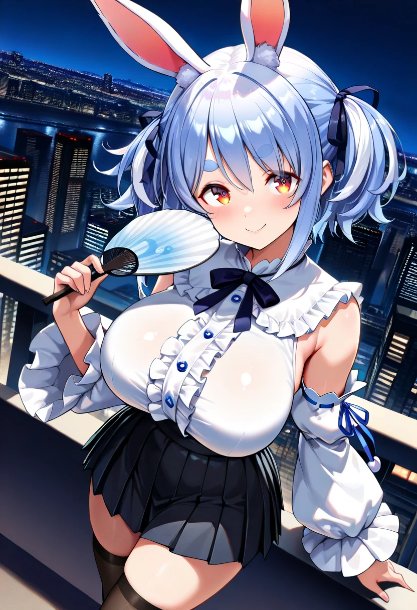 Anime illustration、highest quality、Plump maid、No sleeve、Akihabara、overwhelmingly big breasts、very thick thighs、Beautiful, shining eyes、Cowboy Shot、smile、Noise Reduction、Show your armpits