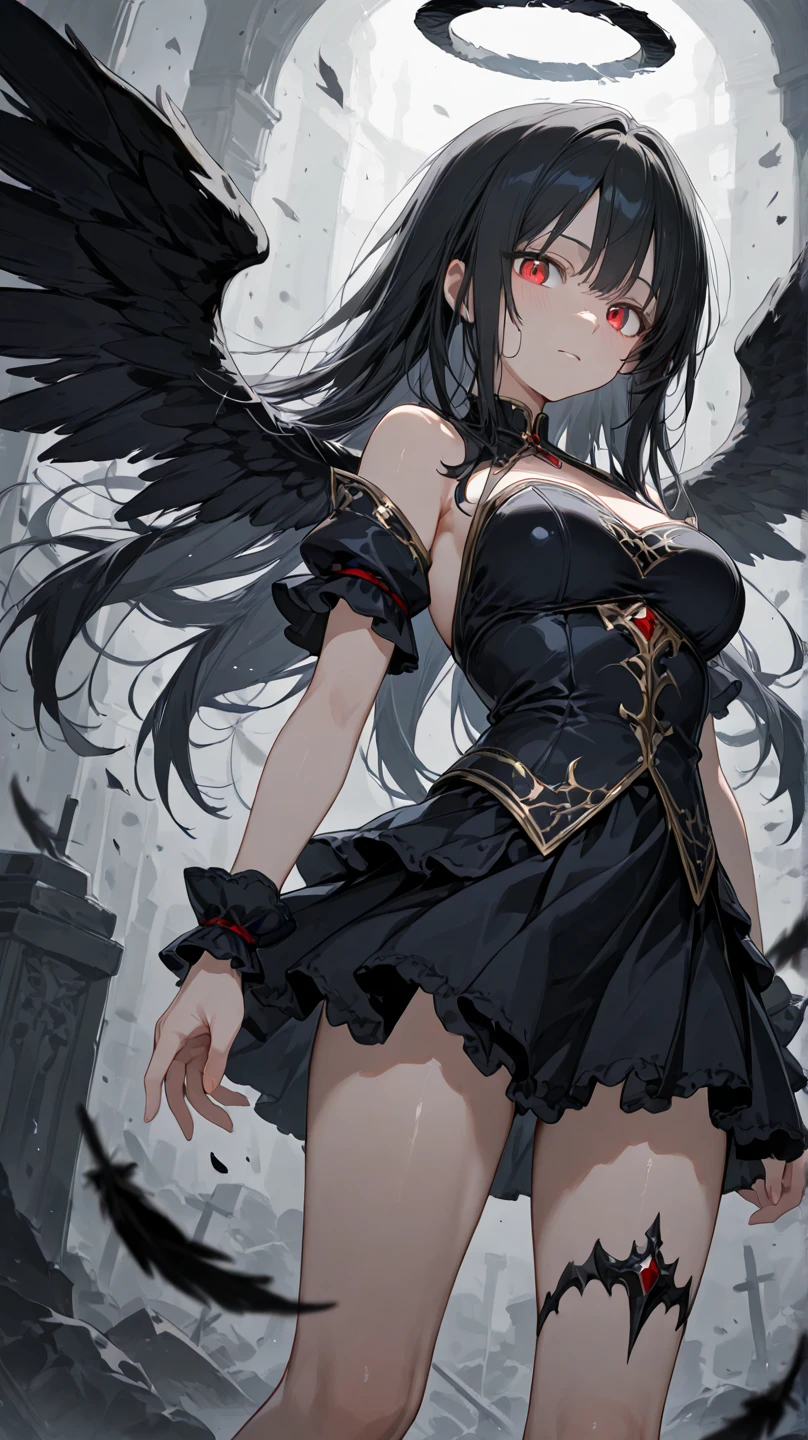 ((Masterpiece))，(Best Quality)，(Highest resolution)，(8K)，(Clean lines)，(Perfect Face，Perfect meat)，(Official Art)，（Magical girl）,villain, child, 8-year-old, Black Costume, Long Hair,  large black feathers, Night Sky, Angry face
