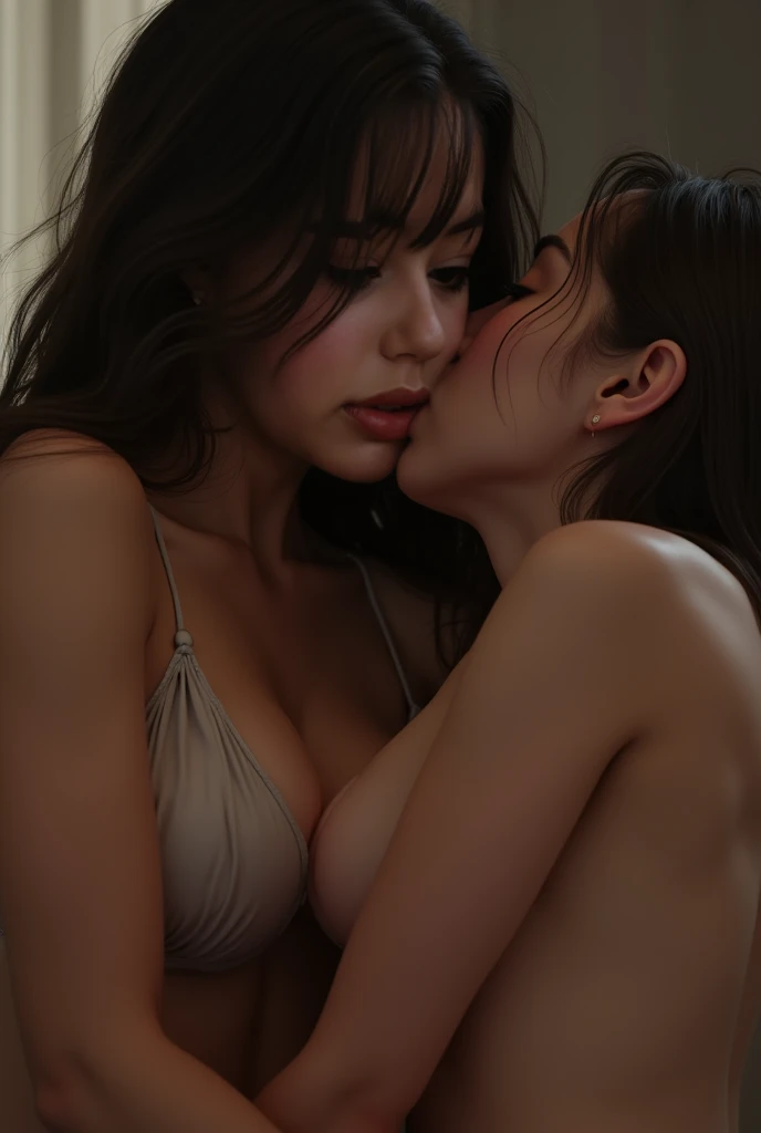 Couple of women having lesbian sex in public, perfect bodies, Full nudes, big breasts, cinematographic image, ultradetalles, ultrarealistic, 8k