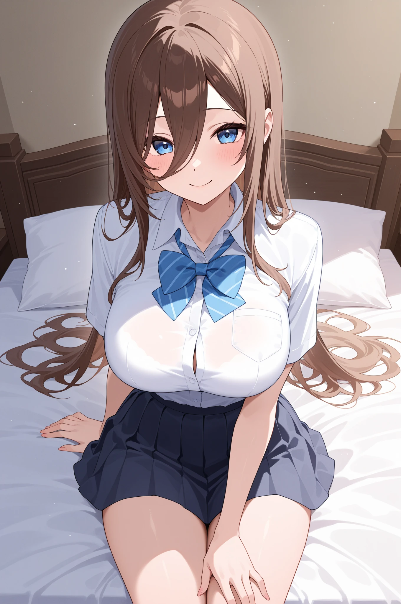 Official art、(Highly detailed CG Unity 8K:1.3)、Perfect litthing、colourfull、Bright Front face Illuminating、(Skindentation),
(Master Pieces:1.5), (best_quality:1.3), Super Hi-Vision, super detailing,upper view, Sweat,Seductive smile,(Kneeling:1.3),(from_side:1.5),
Photo Shot,hight resolution,(absurderes:1.2)、Kodak Portra 400、film grains、Background blur、bokeh dof: 1.2、(lensflare:1.2)、(vivd colour:1.2),
(cowboys_shot:1.4),(dark orange hair:1.5),(dark brown hair:1.5),during daytime、Sunsight,Face up,(Asuna),(Asuna Yuki),(Black underwear),(Bra with red ribbon:1.3),
((Orange Eyes))、Parted bangs beautiful breasts、perspiring、length hair,hugetits、(Solo:1.5),on the beds,(neat figure:1.5)
(a 1 girl:1.5)、18year old、High school students、Beautiful Finger、beautiful long leg、Beautiful body、Beautiful nose、Beautiful character design、Perfect eyes、face perfect、a navel、Beautiful hair,Sweat,Animated,cleavage,bikini of, Bra, Panties, (Wet clothes,Bare legs,Exquisite cloth,beautifully detailed eyes,), (Portrait),(School uniform, Blazer, Cardigan, Jacket, Short sleeves, Dark blue pleated skirt, White shirt:1.5),
(lovly、Large breasts:1.5)、(Beautiful face:1.5)、(narrowwaist)、delicate patterns、intricate detailes、an anime girl、A seductive anime girl、beautiful alluring anime woman、Beautiful charming anime teen、Smooth Anime CG Art、Beautiful anime girl、charming anime girls、The best girls in anime、beautiful anime woman、oppai、Ecchi anime style、lascivious,Exquisite cloth,black brassiere、Highly detailed bra、Ren Hao、Lace-trimmed legwear、delicate patterns、intricate detailes、red blush、shinny skin、oestrus,(Black stockings:1.3),(Style image of woman in black underwear:1.5)、A seductive anime girl、Small curved loli、Smooth Anime CG Art、beautiful alluring anime teen、photorealistic anime girl render、beautiful alluring anime woman、animesque,Soft lighting、Beautiful anime girl、charming anime girls、Perfect body with realistic shading、
