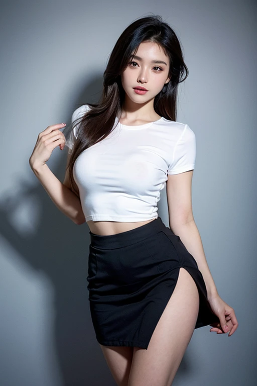best quality, ultra high res, (photorealistic:1.4), 1girl,solo, full lips, a sultry gaze, school uniform, A sexy student might possess a confident and alluring demeanor, showing a sense of self-assurance and charisma that draws people towards them.She has a toned and fit physique, and carry themselves with poise and grace. Her clothing and style might be fashionable and tasteful, accentuating their best features while maintaining a sense of class and elegance.