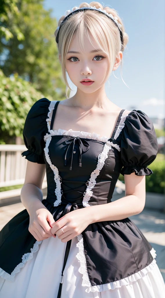 ((High quality work)), the lines are clear and concise, the green dress and the beautiful pleated lace complement each other, which enriches the layers of the entire image, the graceful Edwardian lace dress and princess skirt add a lot to the character, the gesture with the back of the hand backwards , It also shows the gentle and elegant side of women.