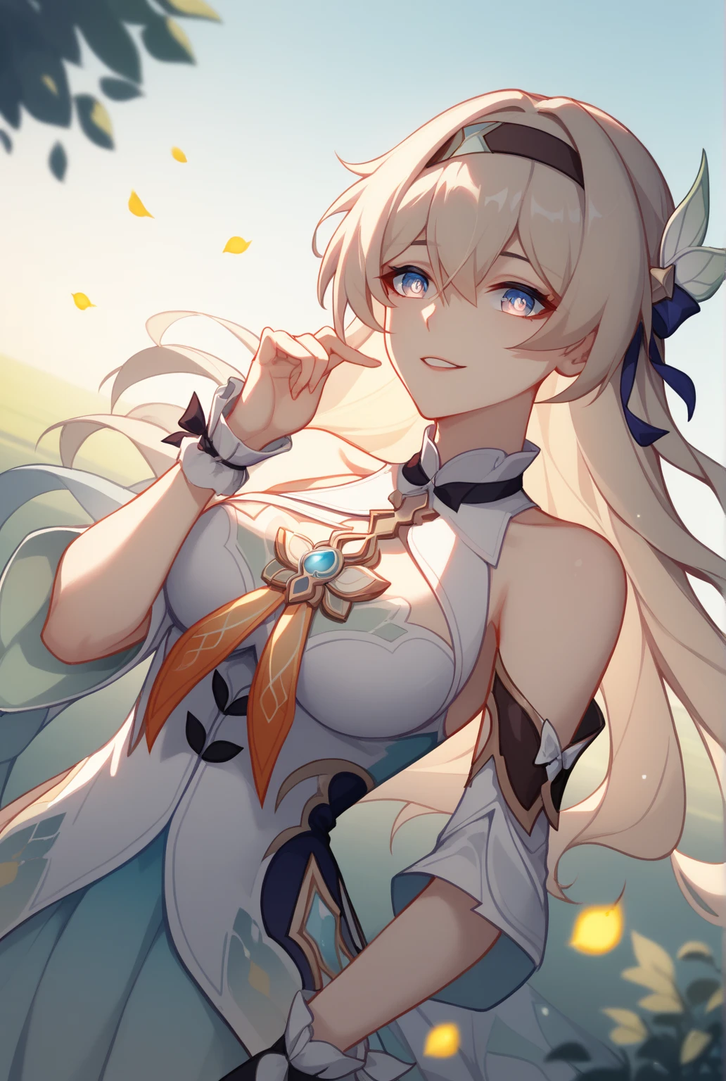 (masterpiece, best quality, ultra-detailed, highres, best illustration, realistic, skindentation, specular highlights),perfect face, ((solo, solo focus)),sidelighting,, epic, illustration, render, volumetric lighting, welcoming, see-through gossamer, in Japan,lustrous skin,(bloom), (shine), ray tracing,masterpiece, best quality, 1boy, male focus, solo, blue hair, multicolored hair, rabbit ears, two-tone hair, mole, white hair, chinese clothes, upper body, brown eyes, orange eyes, hand on own chin, looking at viewer,depth_of_field,very detailed background,extreme light and shadow,(detailed eyes), (beautiful) beautiful detailed eyes, perfect lighting , perfect anatomy,(extremely detailed illustrated 8k wallpaper),(masterpiece), (best quality), (ultra-detailed), (best illustration),(best shadow), (fantasy:1.4) , vivid colors,