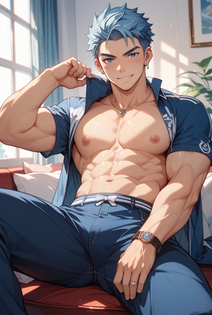 Hot,muscular,asian guy wearing thongs with huge bulge very sexy smiling with legs spread out showing off bulge. --auto --s2