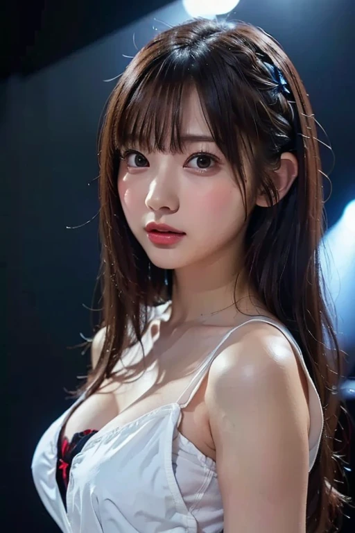masterpiece、1 girl per 1 photo、upperbody shot、Straight front view、a Japanese young pretty woman、Naked、、pubick hair、With a big smile、White ruffled headband、a black choker、Glamorous figure、hyper cute face、shiny lip、body covered in sweat、Double eyelids in both eyes、 natural make up、long eyeslashes、Long bob hair shiny smooth light brown hair、asymmetrical bangs、skin tanned、image in center、8K分辨率、High Details、Detailed hairstyles、A detailed face、spectacular movie lighting、octane renderings、with a vibrant、Ultra-realistic、Perfect limbs、perfect anatomia