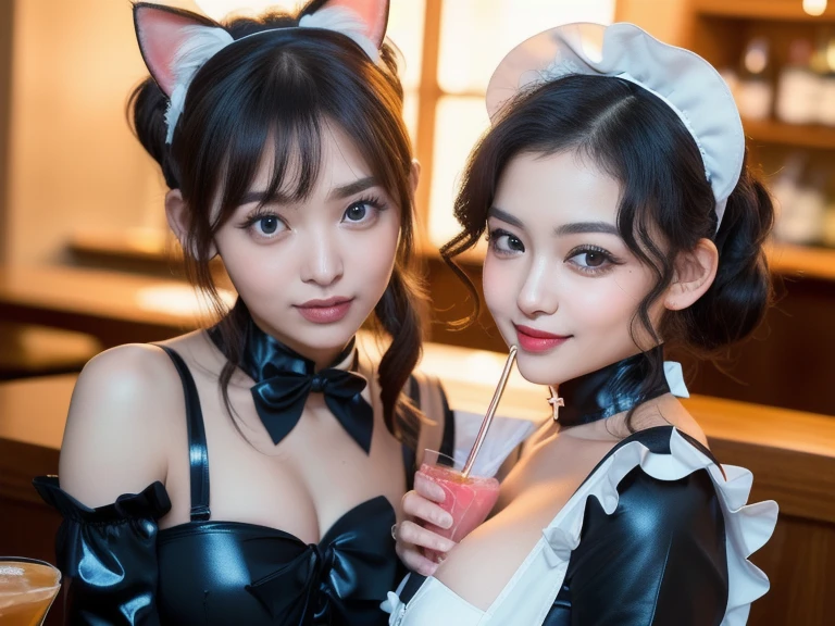 (8k, ultra-high resolution, highest quality, masterpiece:1.2), ultra-realistic, (realistic, photorealistic:1.37), (realistic skin:1.2), ultra-detailed, Canon EOS RP, 8k, Korean mature woman, smiling,(super obese:1.5), (((super curvy,))) ((super voluptuous,)) ((full body shot)),(standing), thick ankles, (((maid cafe))), (((crowd of maids))), (((cat ears, cat tail))),(checked maid uniform:1.4)