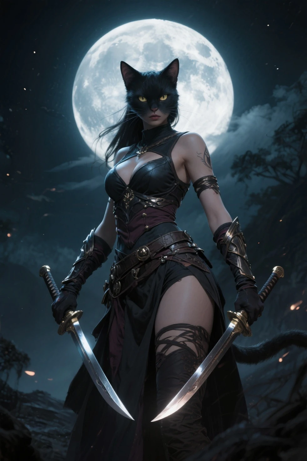Battle Cat Jinx from League of Legends by Riot Games: Jinx in her Battle Cat skin,massive k-cups, featuring a fierce feline-inspired armor with claw-like weapons, prowling through a jungle battlefield, unleashing wild, feral attacks and explosive traps with "Switcheroo!