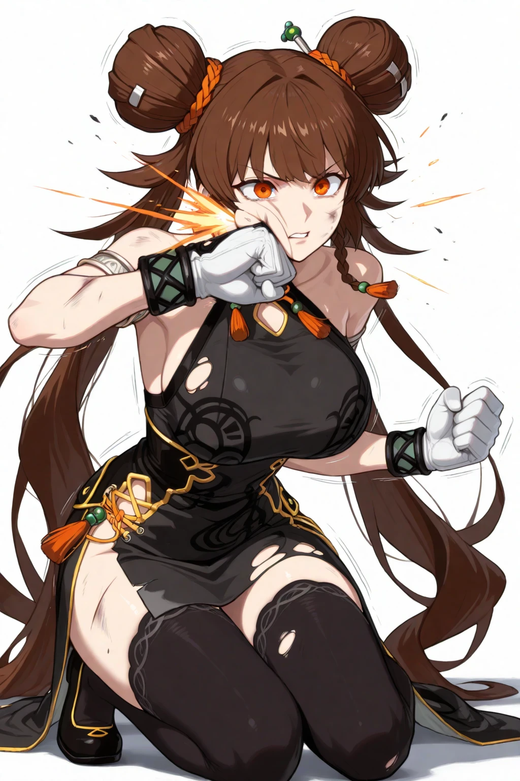 high quality,1 girl,(sexually_frustrated :1.2),(lustful look :1.5),cute,large breasts:1.2,Open cleavage, Eye patch, beautiful,Brown skin ,Glowing Skin, Long Hair,(Dynamic pose:1.4)),