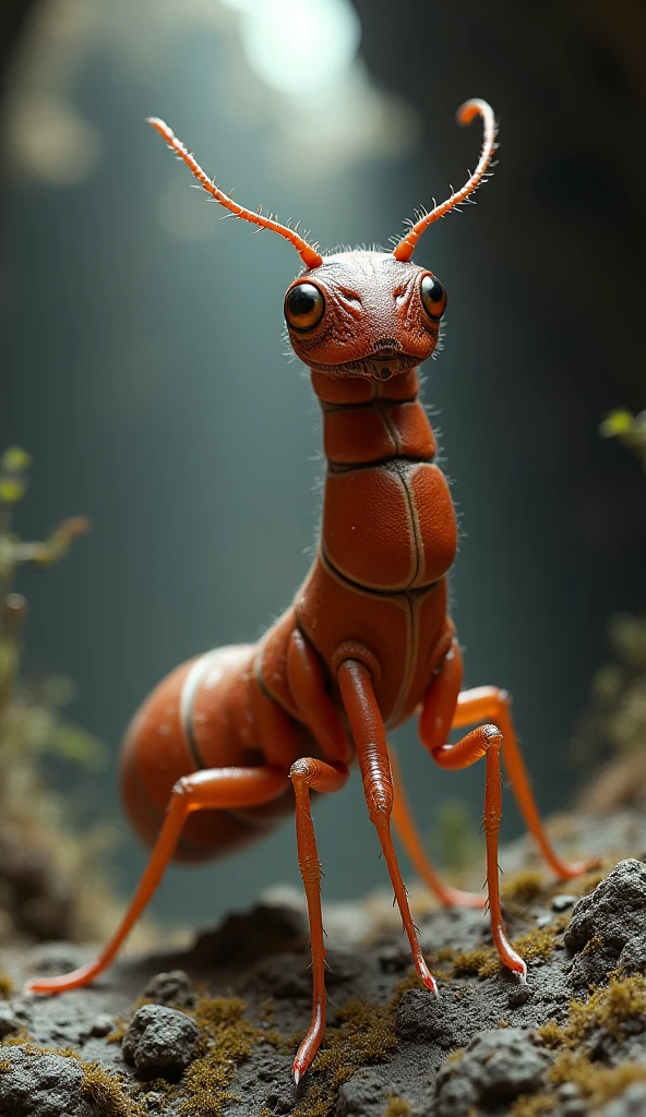 Big Animaly, ant mixed with plasma, reds colour skin, Grassroots background, (white background simpleks)