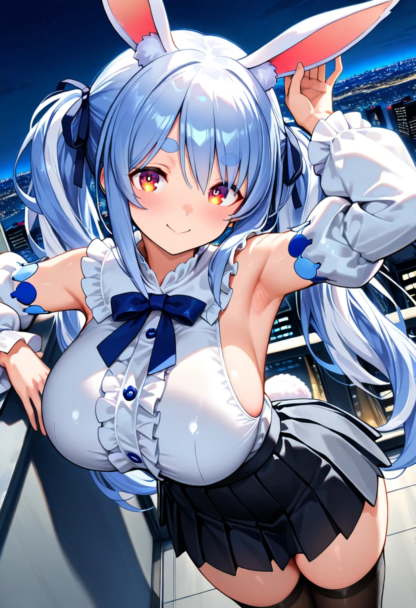 NARUMISHIRABE, LIGHT BLUE HAIR, AHOGE, BANGS, WAVY HAIR, LONG HAIR, BLUE EYES,, large breasts,See Through, Live Stage, solo, , nsfw ,nipple,
