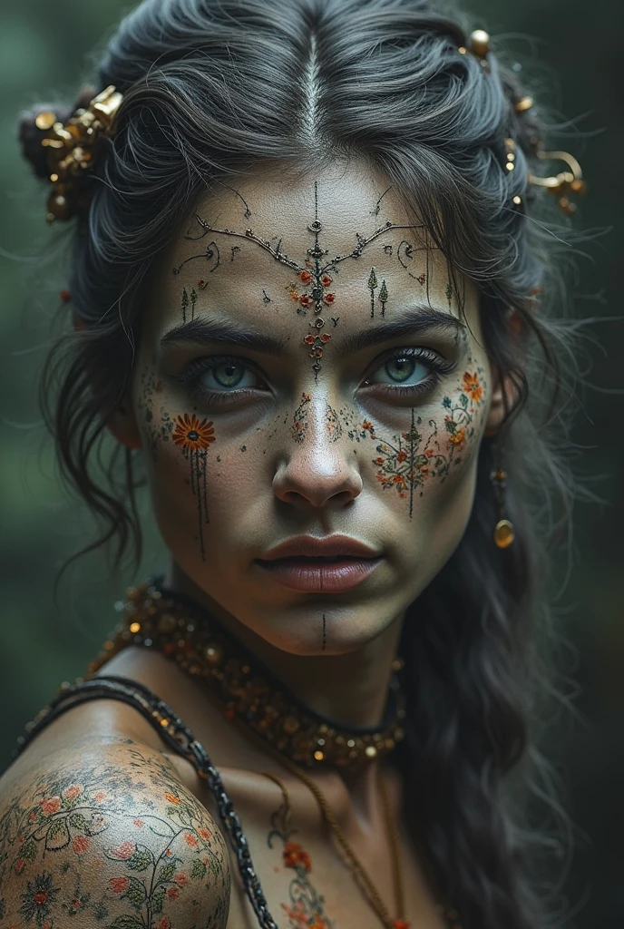CRU photo, a woman struggling with her inner demons, Support 160 colors, high-detailed face, troubled expression, sharp focus on the subject, imperfections, fine features, bokeh, work of art, 8k, ultra HD, 35mm photography, natural lighting, analog AND digital