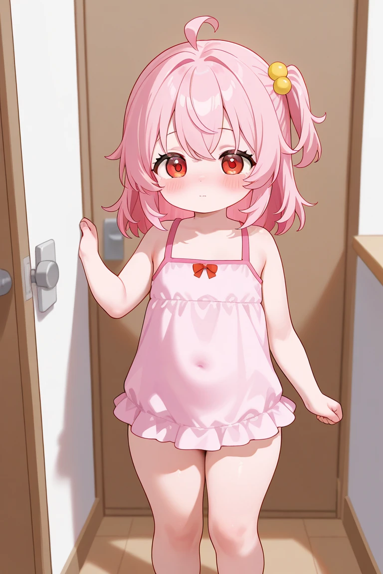 1 girl, pussy juice, white lace panties, topless, clavicle, blush, highest quality, (masterpiece:1.2), very detailed,1 girl, alone, I opened my eyes, looking at the viewer, on the bed, blush, Sweat, ((thin)), (((flat chest))), spread your legs, sleeping on one's back, from below, closed mouth, pink hair, french braid, red eyes, we say, light smile, white background, , cute