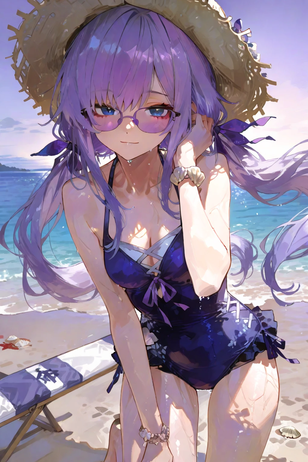 Kate。Purple Eyes。Purple Hair。Purple Swimsuit。barefoot