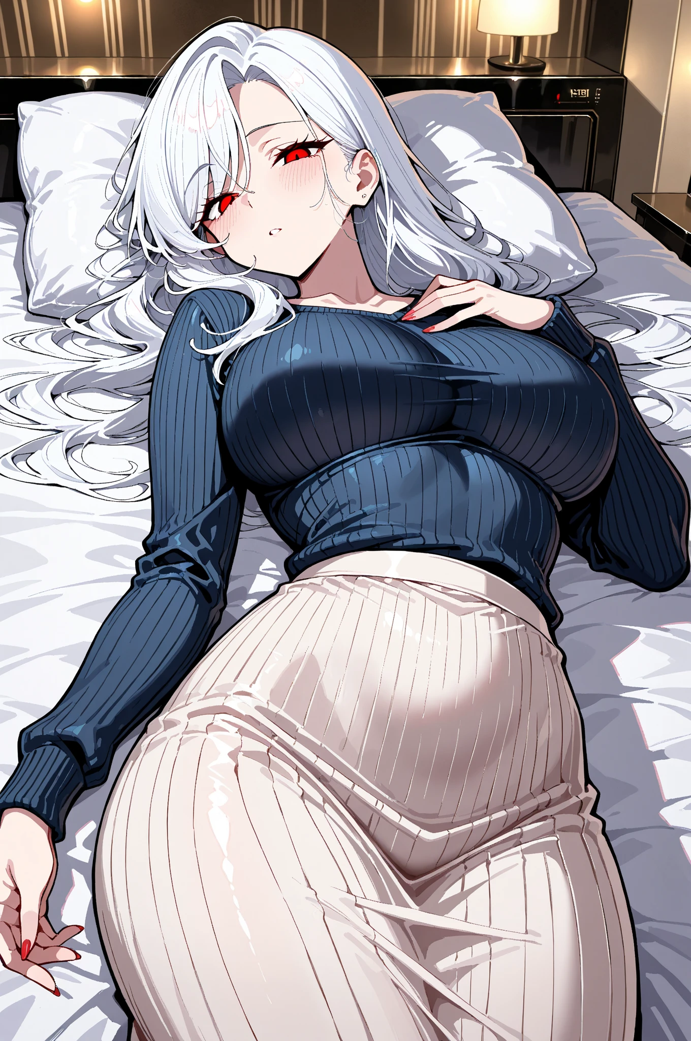 master piece, high quality, High resolution, one silver haired girl ,About long hair (huge , camel toe is very obvious, The outline of the nipple is clear,,,,,,,,,,,,,,,,,, Wet loincloth, sweating profusely, beautiful beautiful feet,lie down in bed,sexually suggestive liquid) woman bed, unkempt, cosmetics, express happiness, sharp eyesight, Quietly, From above,((legs are open)) Both thighs are thick, open your mouth and scream, tilted my head back, closed my eyes tightly,pretend to be asleep, shaggy, heavy breathing, expression of agony, make cheeks red, staging,Pale black fishnet tights that hug your thighs、That moment has passed、masturbation、T-back、