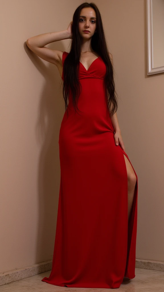 short, cute, fit, well toned, nice body, big ass, big breast, nice girl, dressed in a red dress, smilling, happy, 21 years old, beautiful, black hair, posing, instagram photo, perfect, sexy, lust, {}