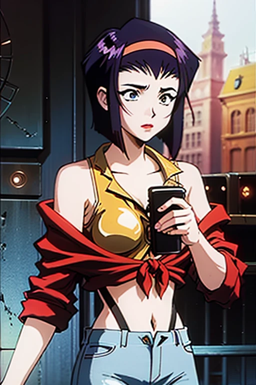 faye valentine (green eyes:1.7), short black hair, (ample chest:1.2), leaning forward BREAK collarbone, very short yellow apron, blushing, mouth open, bare arms, bare shoulders, bare legs, teenager BREAK looking at viewer, BREAK indoors, BREAK (masterpiece:1.2), best quality, high resolution, unity 8k wallpaper, (illustration:0.8), (beautiful detailed eyes:1.6), extremely detailed face, perfect lighting, extremely detailed CG, (perfect hands, perfect anatomy), ((semi-profile))