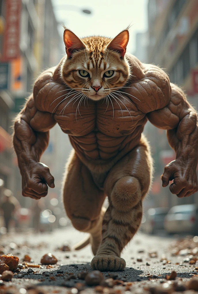 Athletic pumped up cat