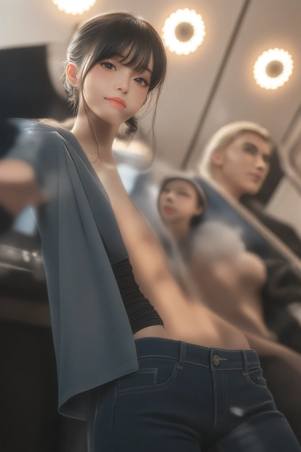 Please take off the clothes of the girl in the picture,And bare breasts