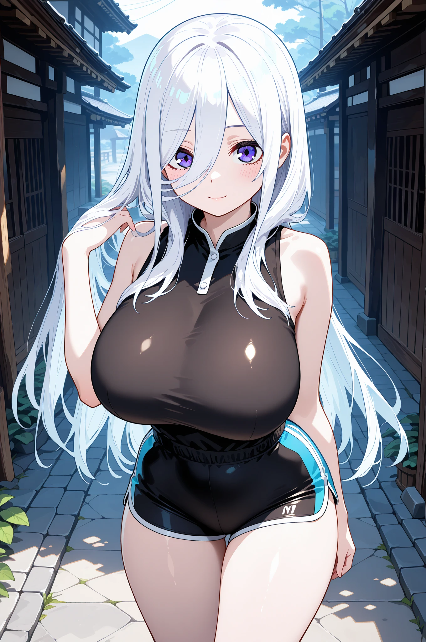 (Highest quality), (High resolution), (masterpiece), (Super detailed), Silver Hair, Long Hair, Blue and purple eyes, Blue Archive Art Style, One girl, Silky skin, Shiny skin, An athletic body, blush, Heavy breathing, chest, (Open clothes), Front view, (Bright saturation), Stand with your legs wide apart to the left and right, Dripping love juice, Heart Pupil, Expression of pleasure, Trembling with sexual climax, Heavy breathing, In the city